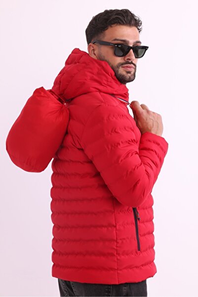 RİVERCLUP Glugă roșie rezistentă la vânt pentru bărbați, cu geantă portabilă,...