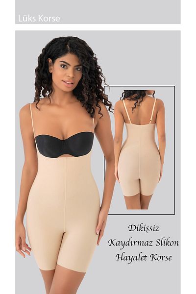 Cooqpoo Full Length Seamless Women's Corset with Chest Support - S-3Xl, Belly Gathering, Laser Cut