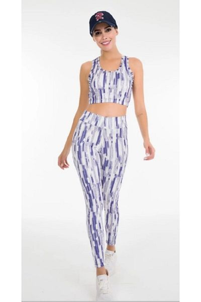 Cooqpoo Σετ κολάν με σχέδιο M-L-XL Navy Blue Λευκό Γκρι