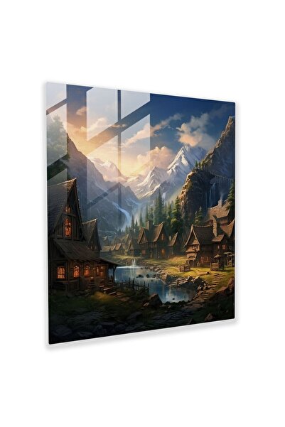 PaintedAnarchy Mountain Village Glass Painting - Village, Home Decoration, Gl...