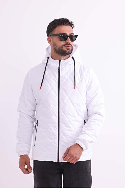 river green Ανδρικό παλτό με κουκούλα, ανθεκτικό στον αέρα, με λευκή επένδυση