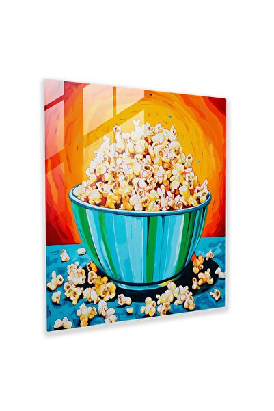 PaintedAnarchy Still Life Cam Tablo: Patlamış Mısır Partisi, Natürmort, Duvar Dekorasyonu, Cam Art