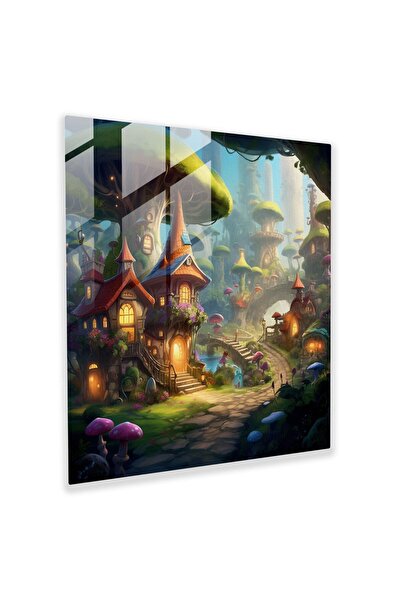 PaintedAnarchy Enchanted Forest Village Glass Painting - Village, Glass Wall ...