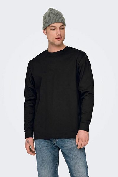 Only & Sons Ανδρικό μπλουζάκι Onsfred μαύρο - 100% βαμβάκι, μακρυμάνικο, λαιμόκοψη 22029674