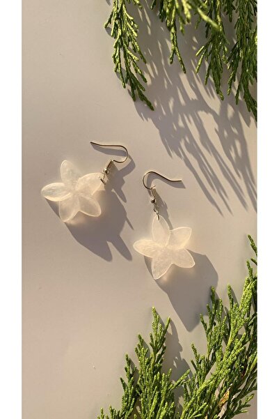 MISS GOLDEN White Epoxy Earrings - Shiny Mother of Pearl, Silver Accessory, S...