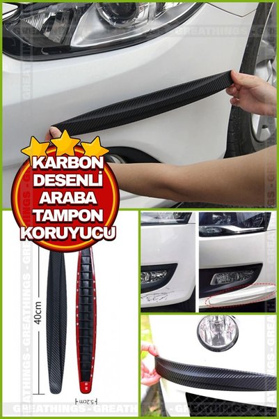 Greathings 2 Adet Araba Tampon Koruyucu Karbon Desenli Tampon Vurma Koruyucu