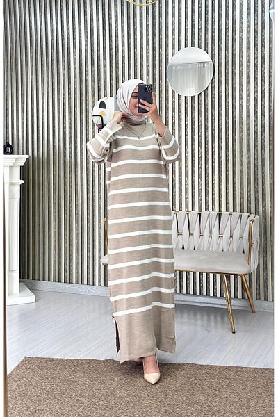Moda Krash Tricotaj Rochie cu dungi