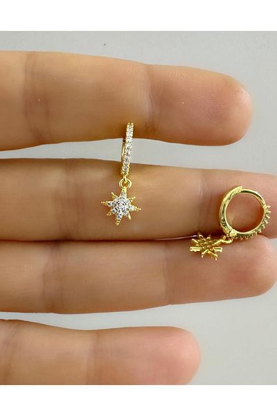 Arescollection Zircon Stone 1 Piece Pole - Star Helix Kikirdak and Earlobe Compatible Ring Piercing Earring