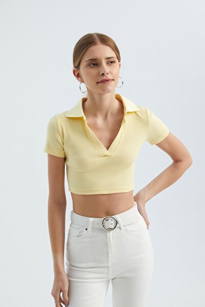 Hiccup V Yakalı Polo Crop Top
