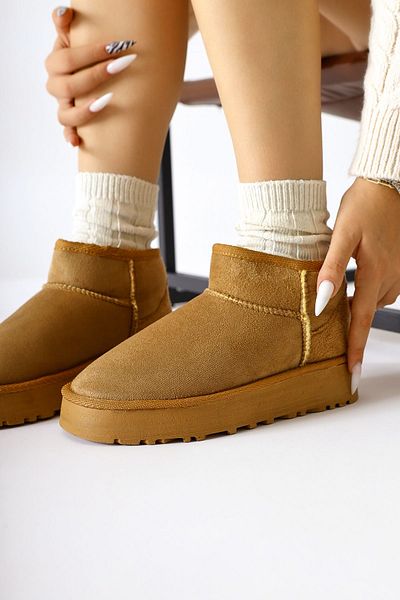 Limoya Κοντές γυναικείες μπότες Lilly-anne Mink Suede με γούνα εσωτερικά, γυναικεία μποτάκια