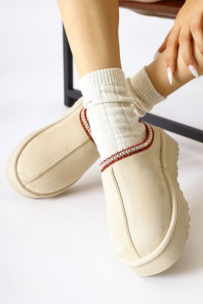 Limoya Χειμερινές γυναικείες παντόφλες Anne-liis Beige Suede με λεπτομέρειες