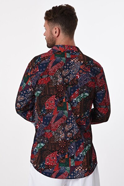 Rocqerx R-3655 Colorful Shawl Pattern - Long Sleeve Shirt with Stand Collar and Hidden Placket