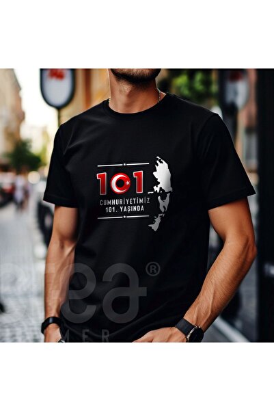 Crea Eymer Wear Tricou cu guler rotund din bumbac pentru 101st Years Of Republic cu Ataturk Design