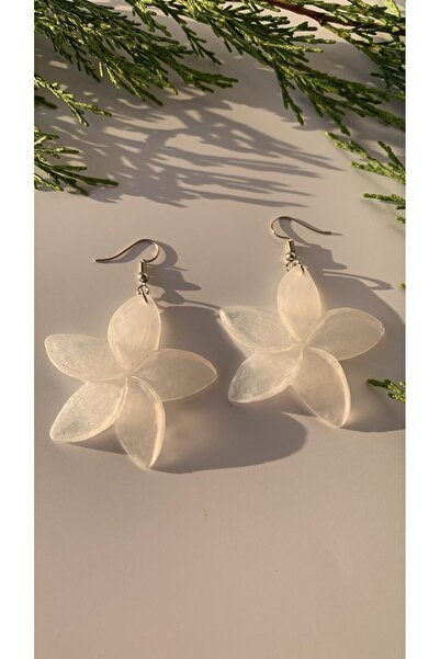 MISS GOLDEN White Colored Medium Size Shiny Pearlescent Epoxy Earrings with Silver Accessories - Gift