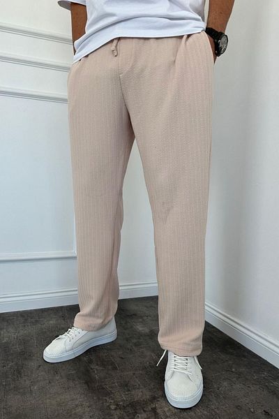 MADZEYMODA Ανδρικό Jogger σε κρεμ χρώμα - Φαρδύ φόρμα, Full Lycra και ελαστική μέση KE-5070