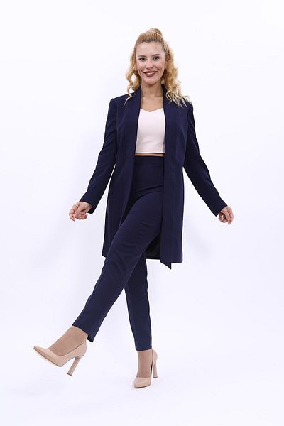 ÖNDER ÖZSOY Navy Blue Japanese Jacket and Tube Leg Trousers Set