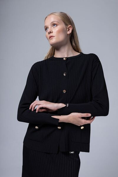 Niliwi 3049 Hrk Corded Cardigan - Pocket Button Detail