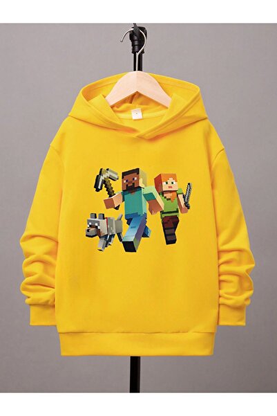 Heybely Kids Pamuklu Minecraft Baskılı Erkek Çocuk Kapüşonlu Sweatshirt İki İ...