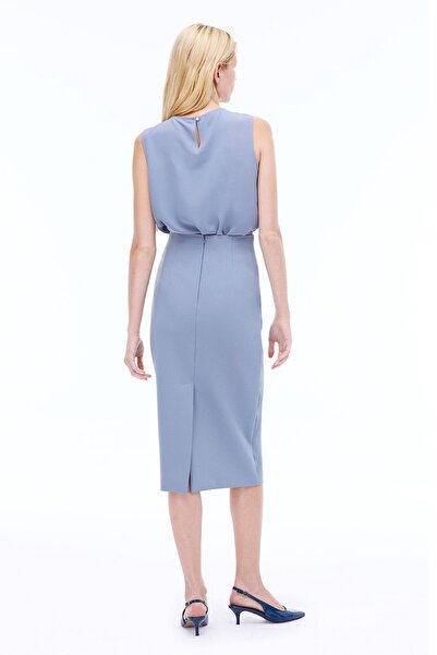 Perspective Farewell Gray Regular Fit Crew Neck Zero Sleeve Women's Blouse