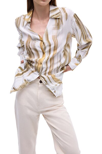 Perspective Serenity Ekru Жіноча сорочка - Абстрактний візерунок, стандартна довжина, накладні рукави та комір сорочки