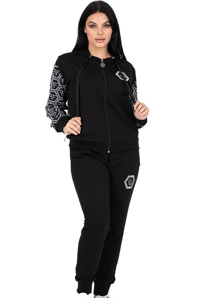 Ferri Ferrucci Hooded Crystal Rhinestone Zippered Cotton Women's Tracksuit Set Plus Size