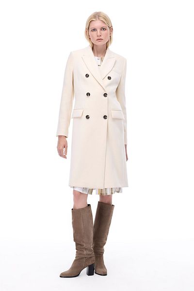 Perspective Mona Slim Fit Long Length False Sleeve Men's Collar Ecru Color Women's Coat