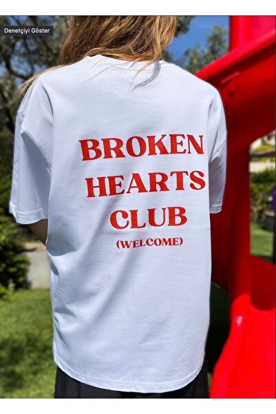 Broken Hearts Club Bisiklet Yaka %100 Pamuk Rahat Kalıp Kısa Kollu Basic Beyaz T-shirt