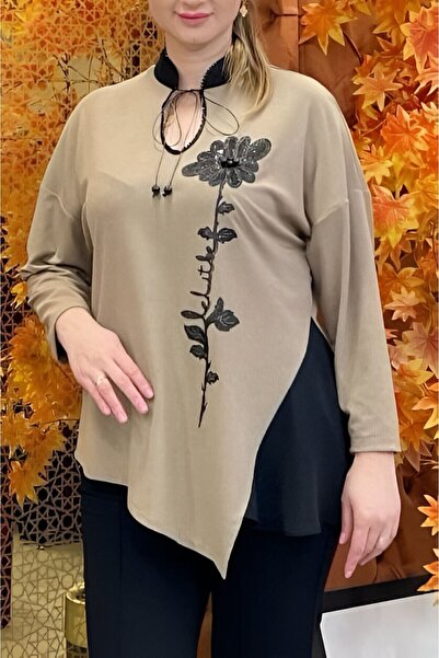 ModaMania Hakim Yaka Çiçek Desenli Büyük Beden Bluz