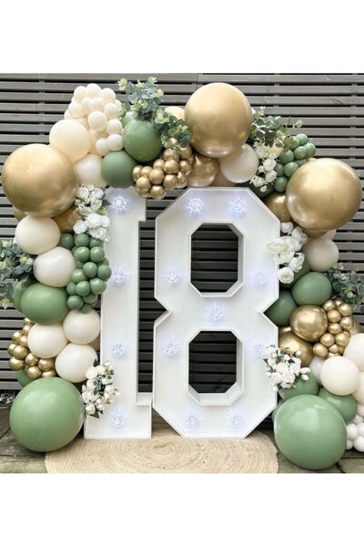 Çemrek Süs Parti Retro Eucalyptus Green Gold Chrome Sea Sand Balloon Chain Se...