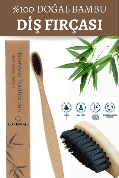 Lovendas Natural Pure Bamboo Toothbrush Whitening Teeth Dupont Bristle Tip and Curved Structure 1 Piece