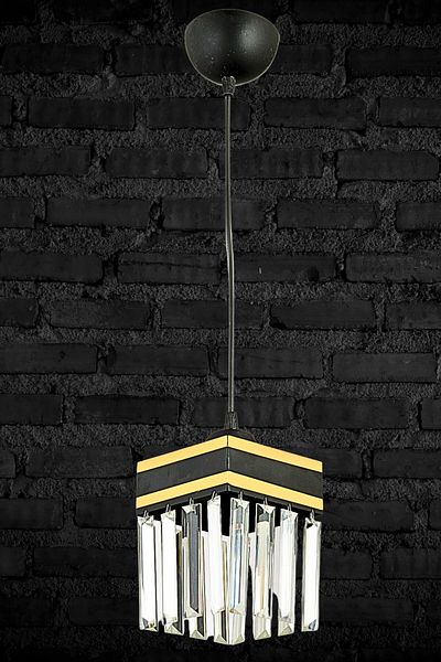 SONSUZ AYDINLATMA&AVİZE Queen Infinite Single Black Pendant Lamp Crystal Stone Yellow Strip Square Downward Facing Luxury Chandelier