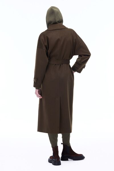 Perspective Sensorial Regular Fit Long Length False Sleeve Men's Collar Khaki Color Women's Coat