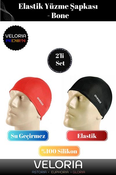 Veloria Premium Series Waterproof Silicone Swimmer - Elastic Swimming Cap Set of 2