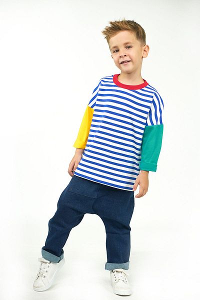 Catz Kids Navy Blue White and Red White Striped Long Sleeve Combed Cotton Sweat