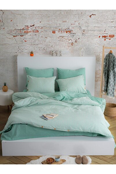 KetraHome |   Maljuna Bohemo |   Zelený pruhovaný dvojitý povlak na přikrývku (bez povlečení)