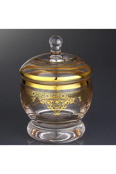 ihvanonline Nida Gold - Glass Sugar Bowl with Lid and Turkish Delight Bowl