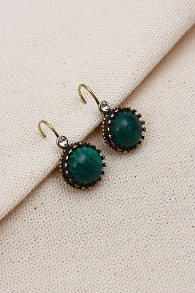 Süspüs Accessories Stone Detailed Malachite Women's Authentic Earrings