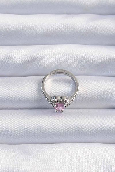 Moka Shopin Mokashopin Brass Silver Color Pink Zircon Stone Charm Model Adjustable Ring