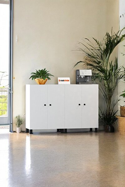Yeni Vitrin %100 Mdf 8 Raflı 8 Ayaklı Beyaz Çok Amaçlı Ayakkabılık/Kiler Dolabı