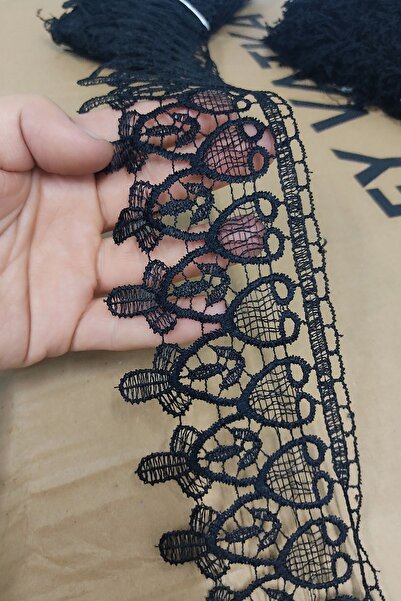 DUAYEN Güpür dantel kalpli kenar desen krem renk 2 metre sert tuşe
