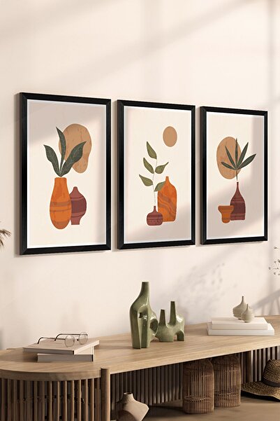 Artavessa 3 Parça Siyah Çerçeve Görünümlü Mdf Tablo Seti - Set 29