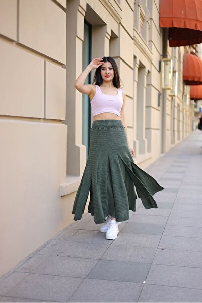 AYASOFYA OTANTIK Жіноча трикотажна спідниця Haki - Еластичний пояс, підкладка та фрагменти