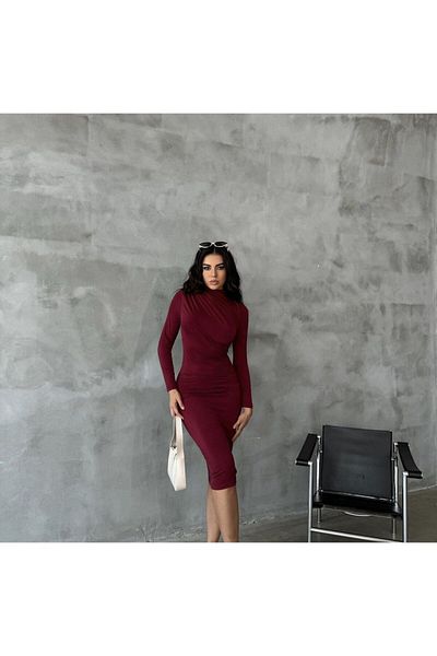 SEVENLINE Rochie de damă Sandy cu mâneci lungi, cu guler ridicat și detaliu cu șnur