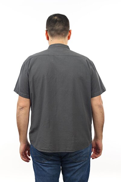 TOUSUS Men's Large Size Anthracite Color Cotton Prevailing Collar Pocket Short Sleeve Shirt Kk-8016-tss