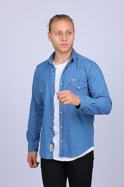 TOUSUS Cămașă pentru bărbați din denim Western Slim Fit Slm-2025-tss