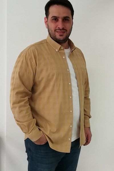 TOUSUS Plus Size Plaid Lycra Mustard Men's Shirt Btl-6032-tss