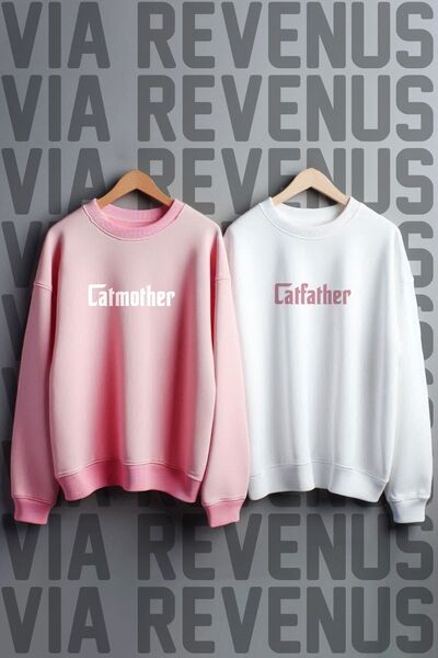Vordevia سويت شيرت مطبوع عليه Cat Father Cat Mother برقبة دائرية و3 خيوط واسع...