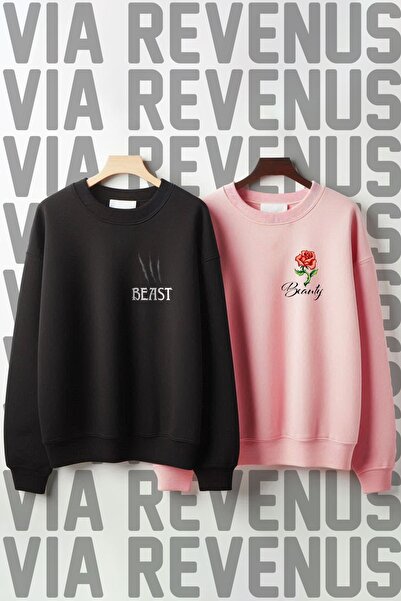 Vordevia Hanorac cu imprimeu Frumoasa și Bestia, cu decolteu O, cu 3 fire, cu...