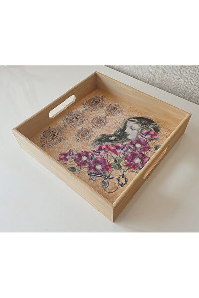 LOVYCO Ahşap Kare Sunum Tepsi,Söz,Nişan,Vintage Tepsi,Hayallerin Kilidi Yüreğimde ki Güzel de İsimli Tepsi