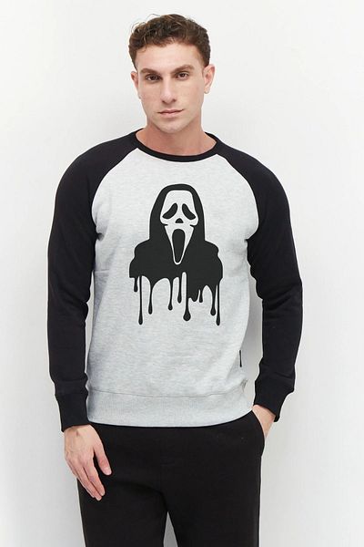 Boi Unisex Ανδρικό φούτερ Oversize Raglan μανίκι - Crew Neck, εμπριμέ, ασπρόμαυρο απλό Basic